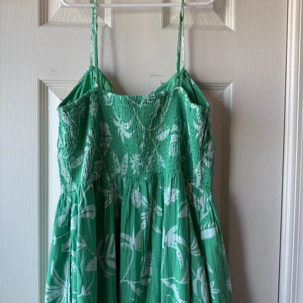NEW American Eagle Corset Tiered Floral Cotton Midi Dress Green Women's Large - Picture 9 of 12